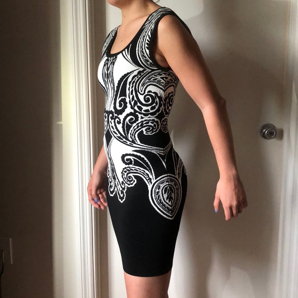 Guess black and white bandage dress